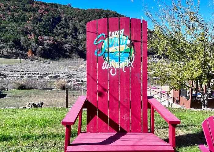 Oversized chair at Camp Sandy — team photo opportunity