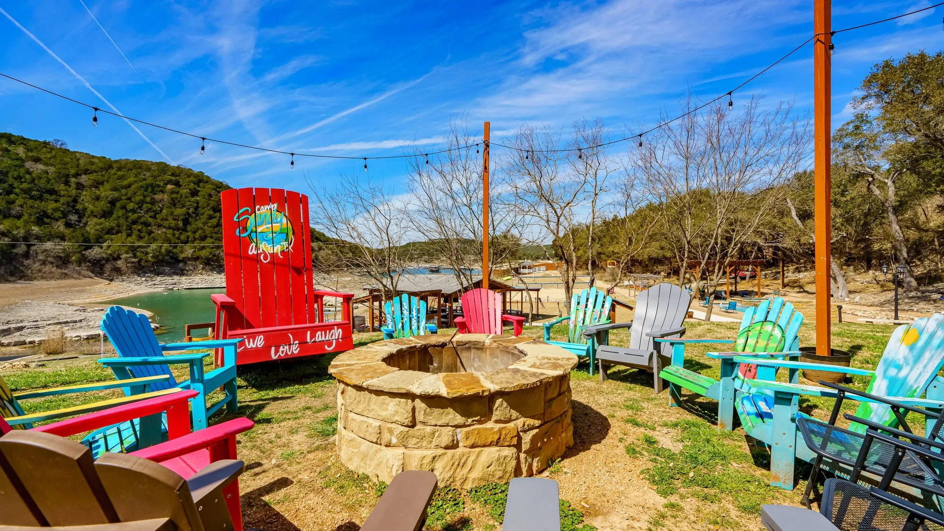 Fire pit area at Camp Sandy