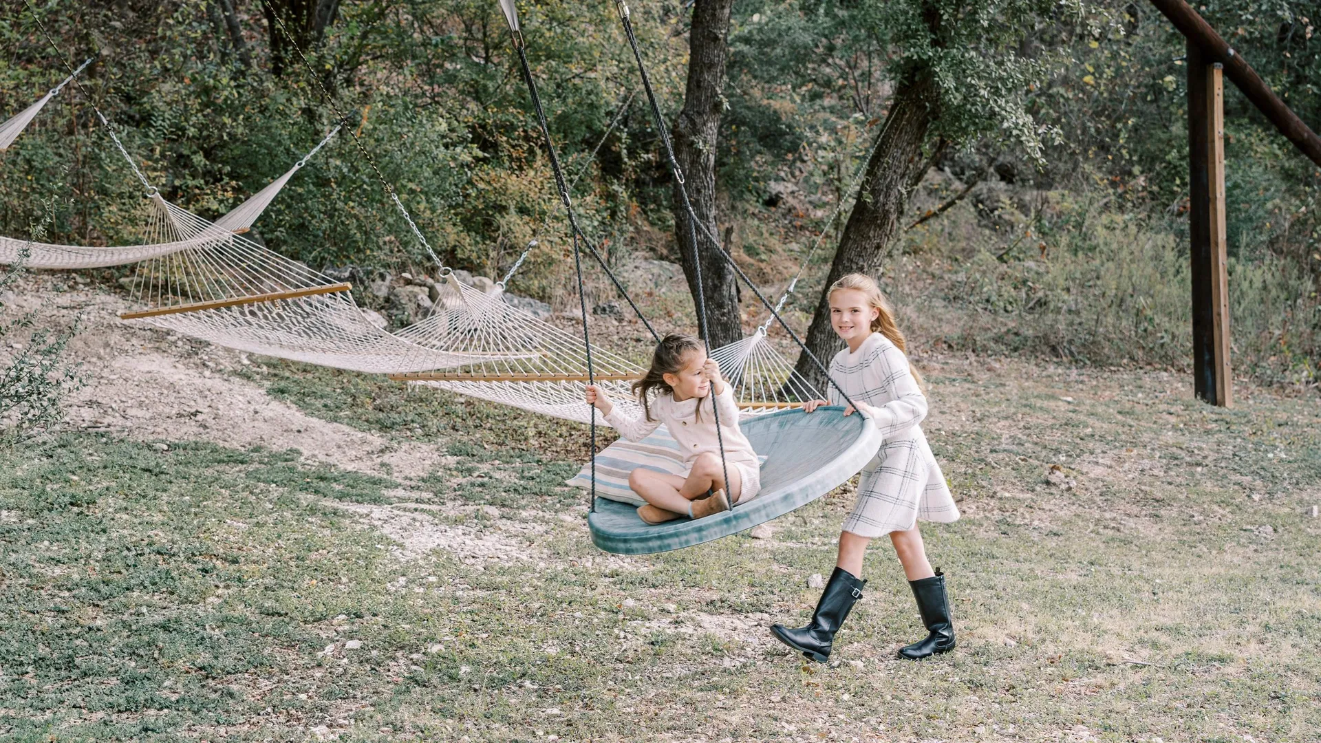 Swing overlooking Lake Travis at Camp Sandy